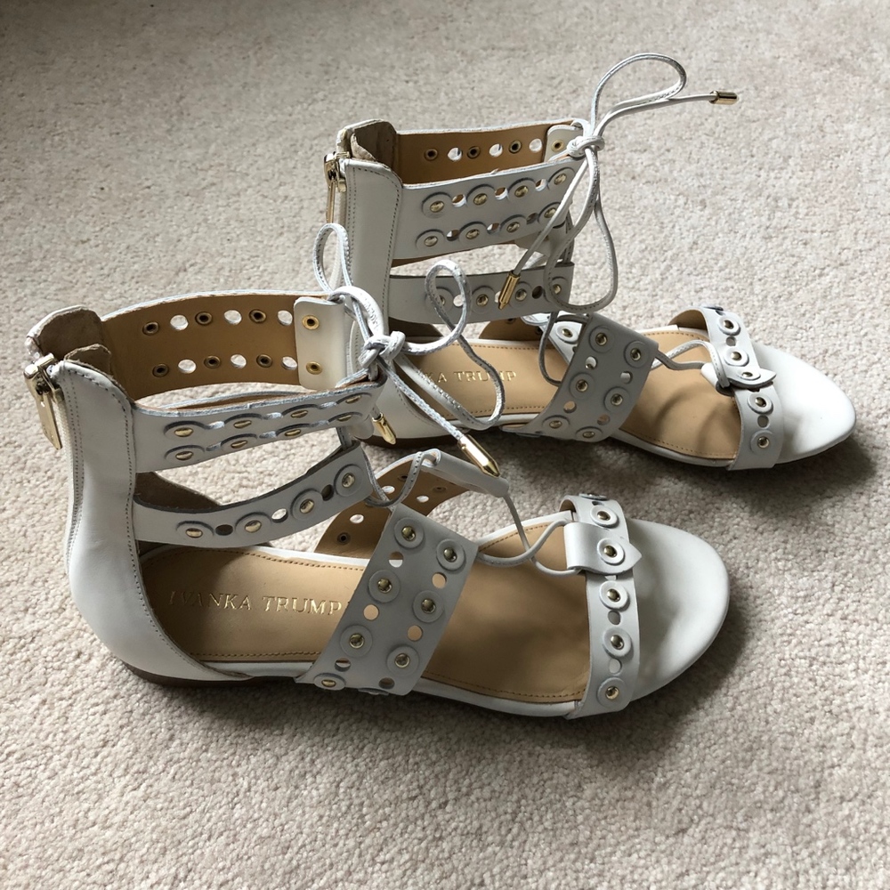Ivanka Trump Ivory Lace-Up Zip Back Sandals - 6